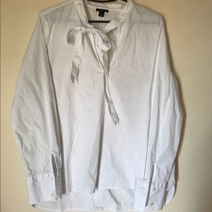 Ann Taylor White Bow Popover Blouse
