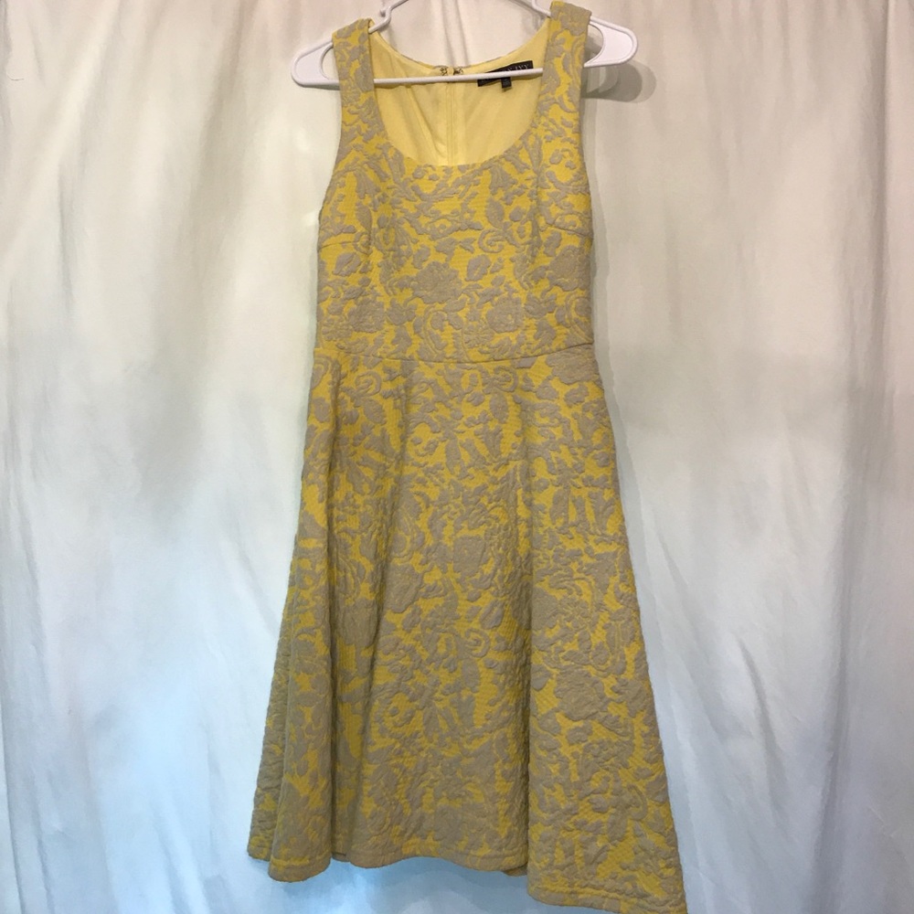 Yellow & Grey Textured Knit Fit & Flare Dress