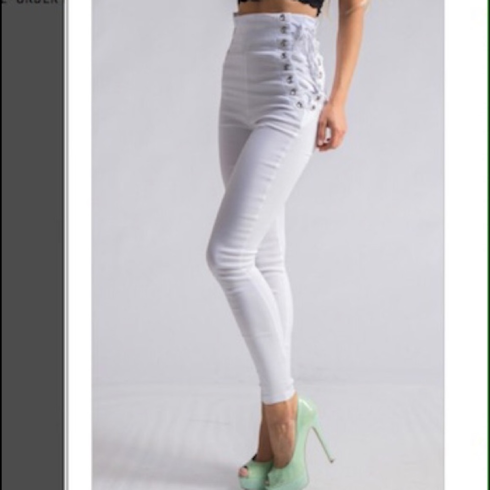 LAST PAIR! White high-waisted stretch skinny jeans - Picture 2 of 5