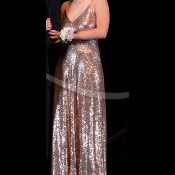 Rose Gold sequins, open back prom dress - Picture 2 of 3