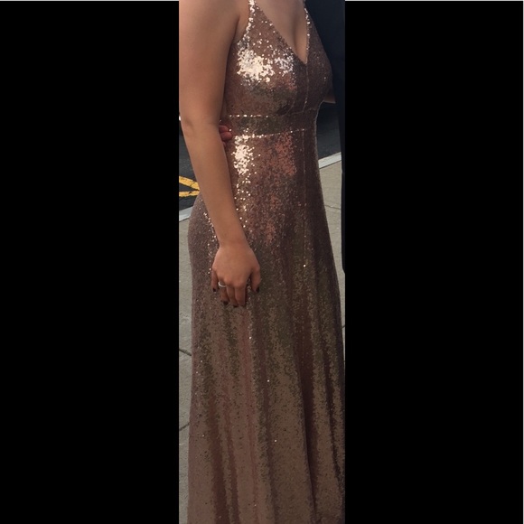 Rose Gold sequins, open back prom dress - Picture 3 of 3