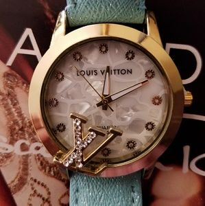 L's w/V's gold color and blue watch