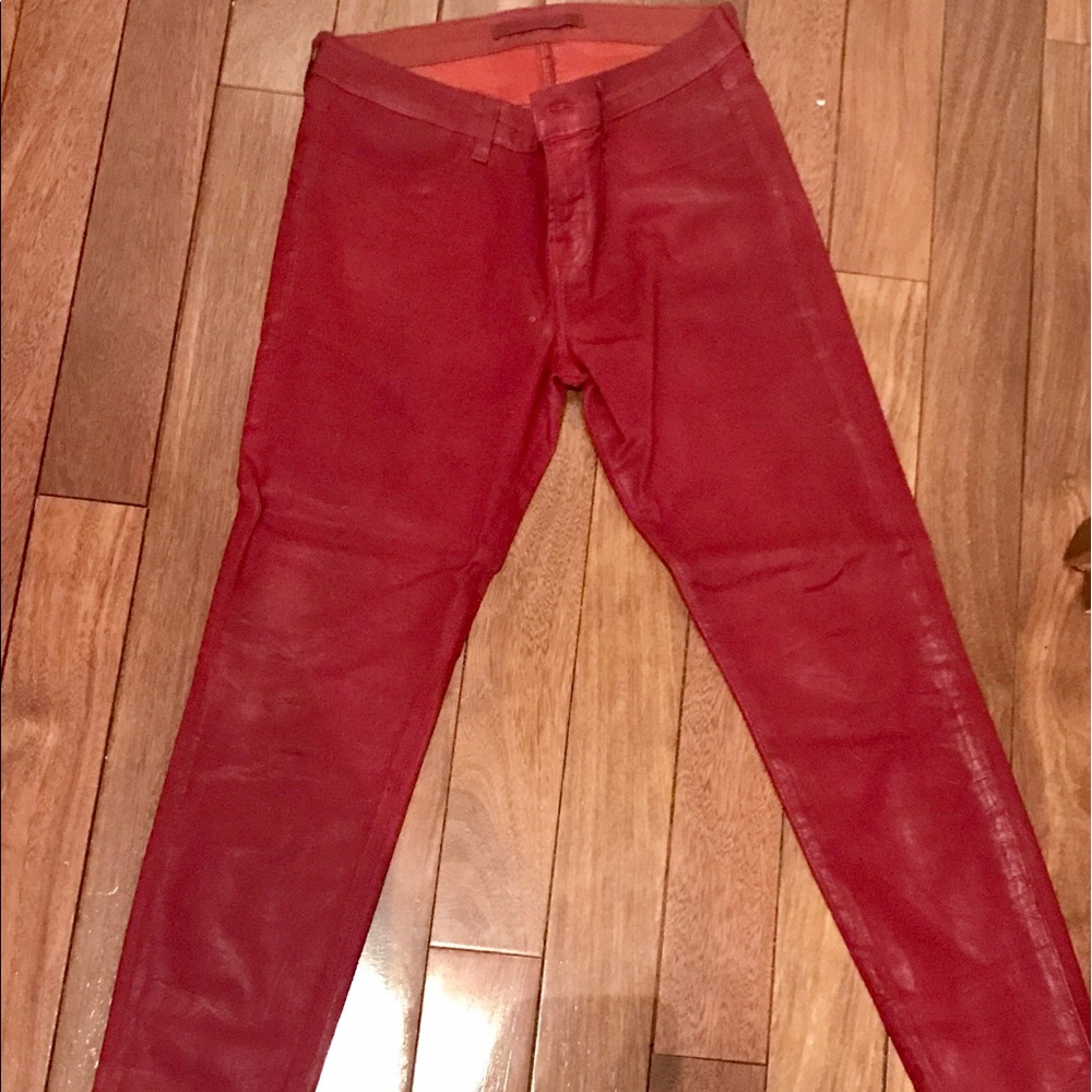 J Brand red leather skinny jeans