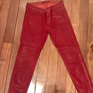 J Brand red leather skinny jeans
