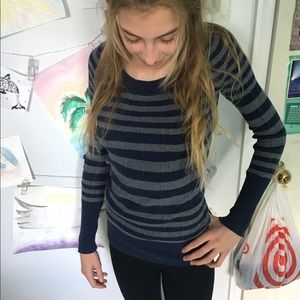 Navy Blue and Grey Striped Sweater