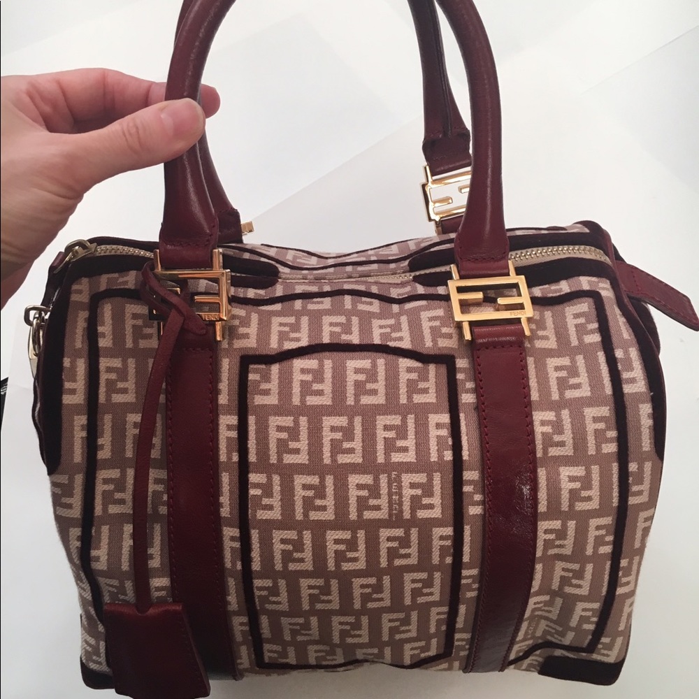 RARE VINTAGE FENDI Velvet + Monogram Boston Bag
