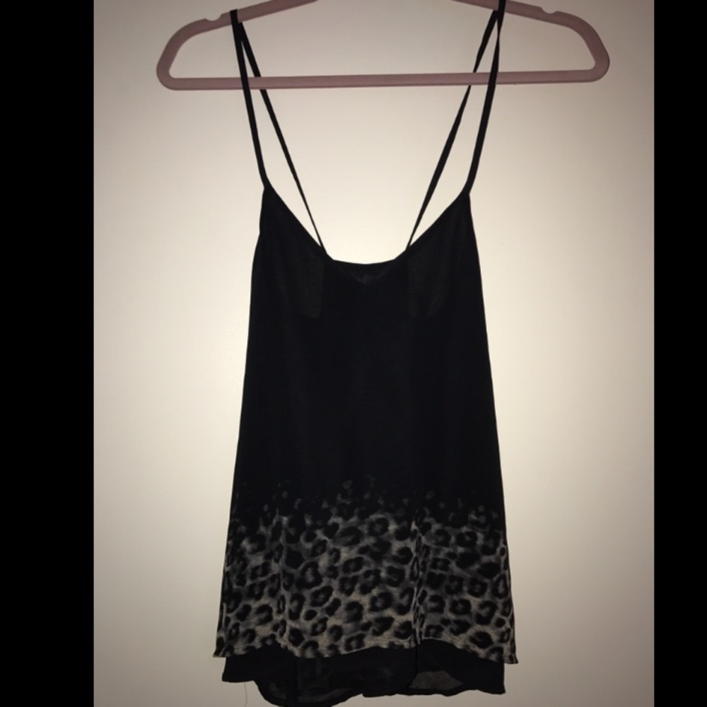 Leopard/black spaghetti strap tank