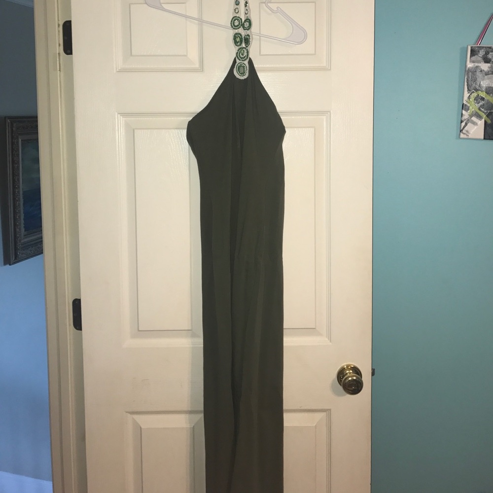Olive maxi dress with beading halter