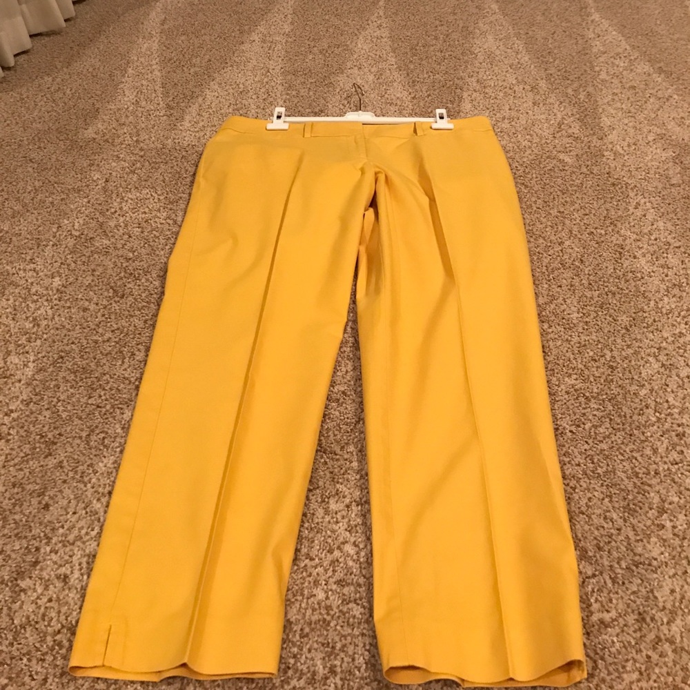 Marigold colored pants.