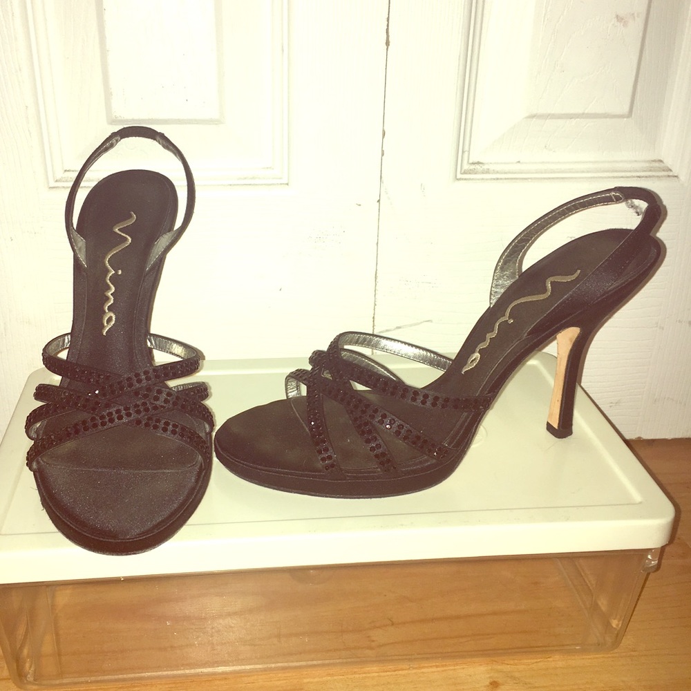 💕Vintage Nina | Black Strappy Heels