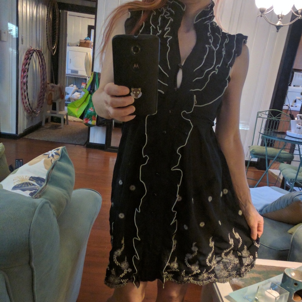Sheer embroidered ruffle dress size small