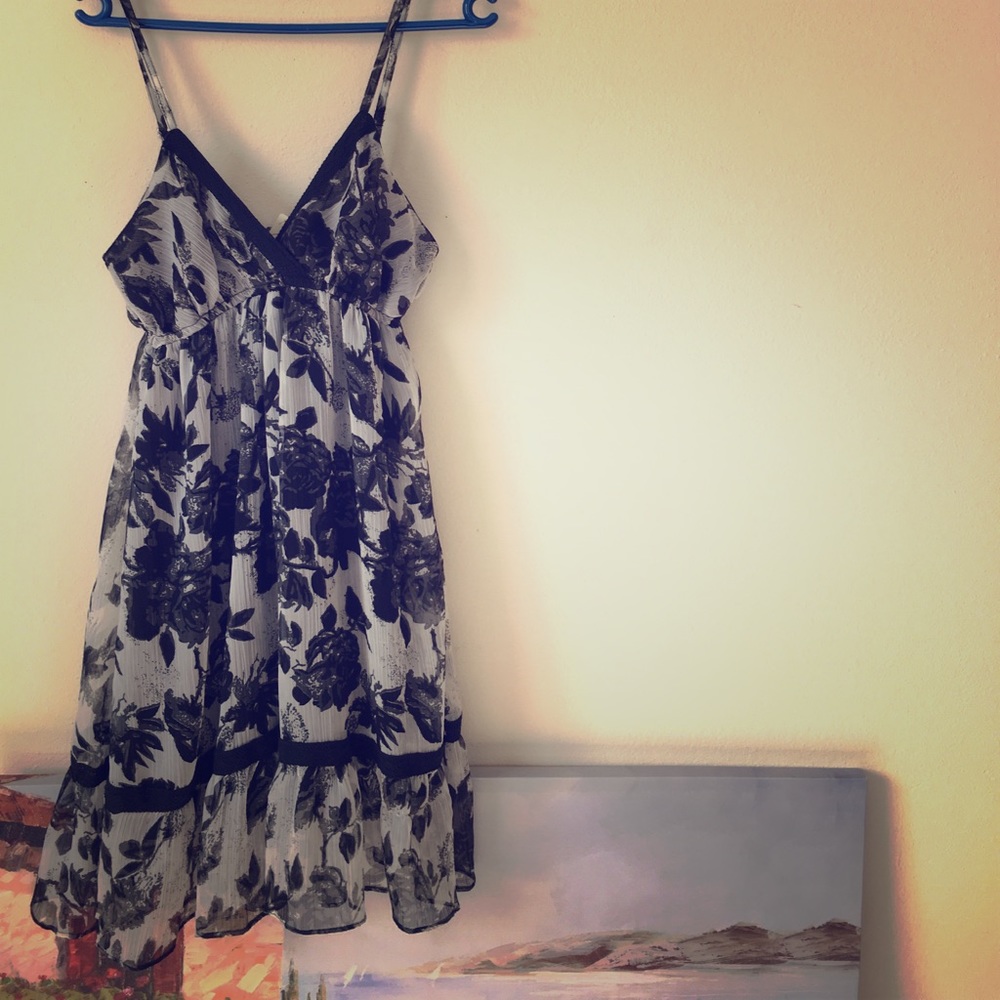 NWT black and grey floral chiffon dress