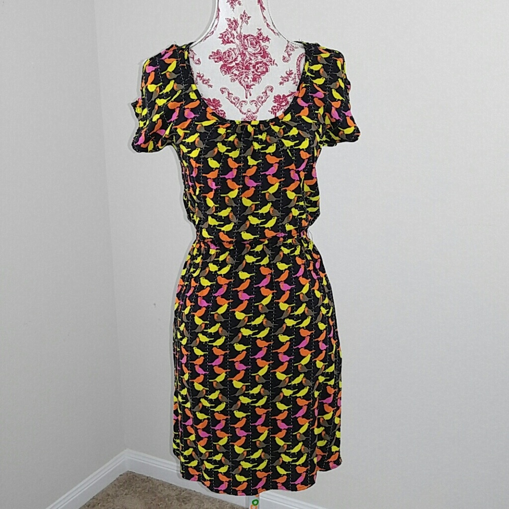Degree Black Pink Birds Casual Dress S