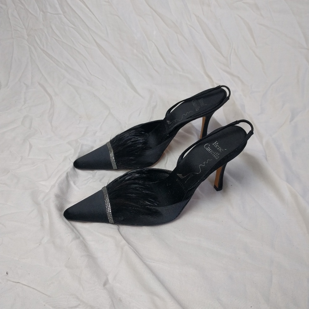 Rene Caovilla Feather Embellished Slingbacks