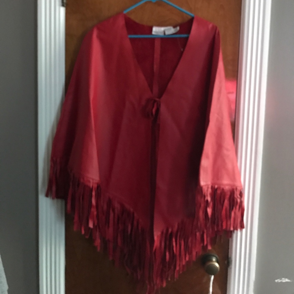 Red leather poncho