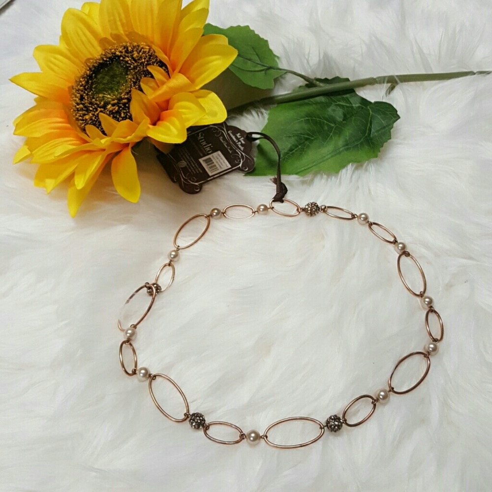 Copper and Pearl oval link necklace