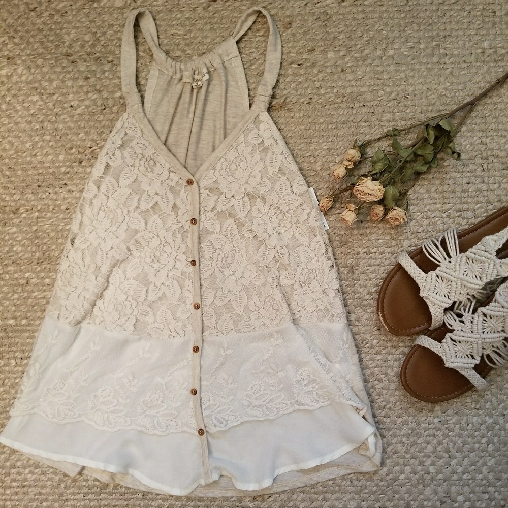 Floral Lace Boho Button-Down Tank