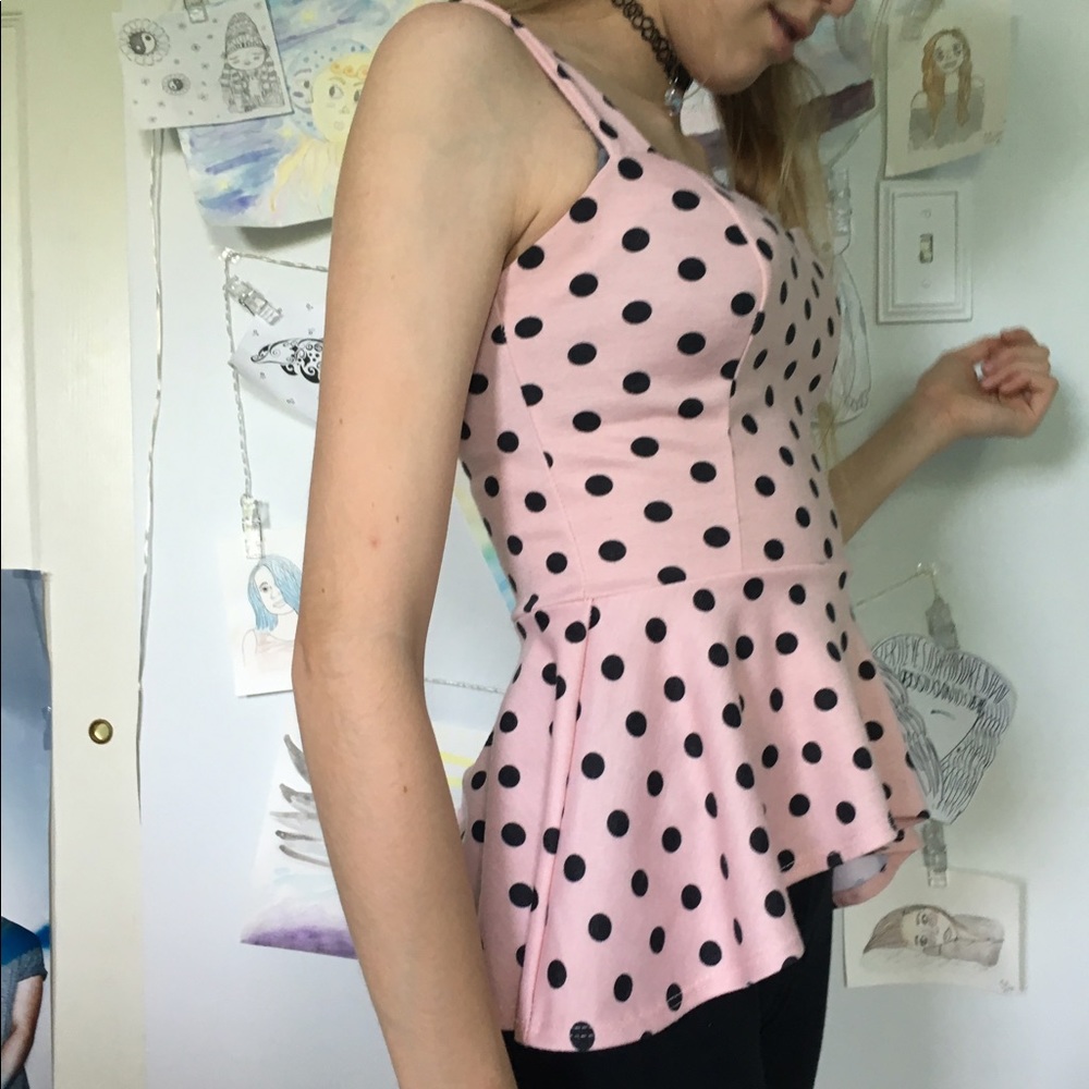 Pink and Black Polka Dot Peplum Top