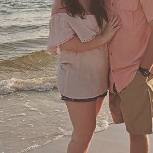 Off the shoulder ruffle shirt