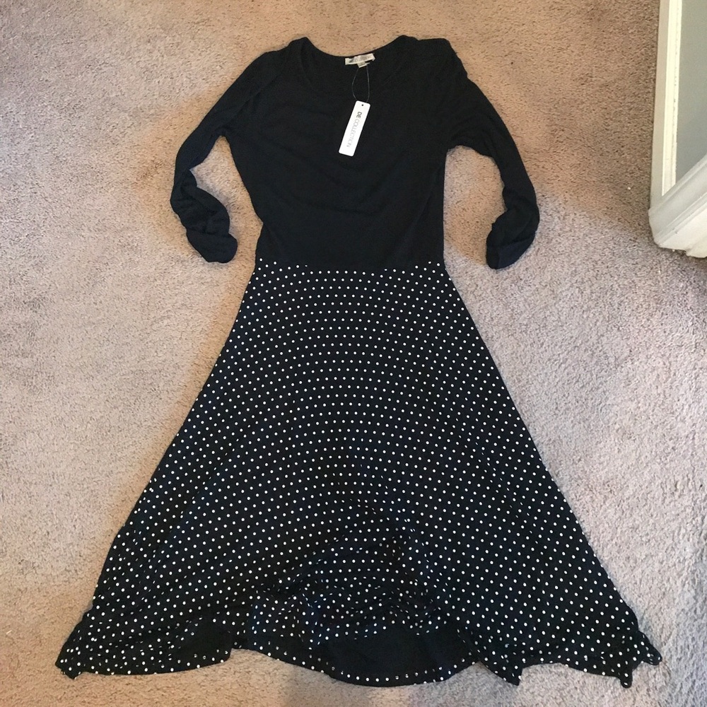 Black polka dot fit & flare midi dress
