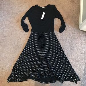 Black polka dot fit & flare midi dress