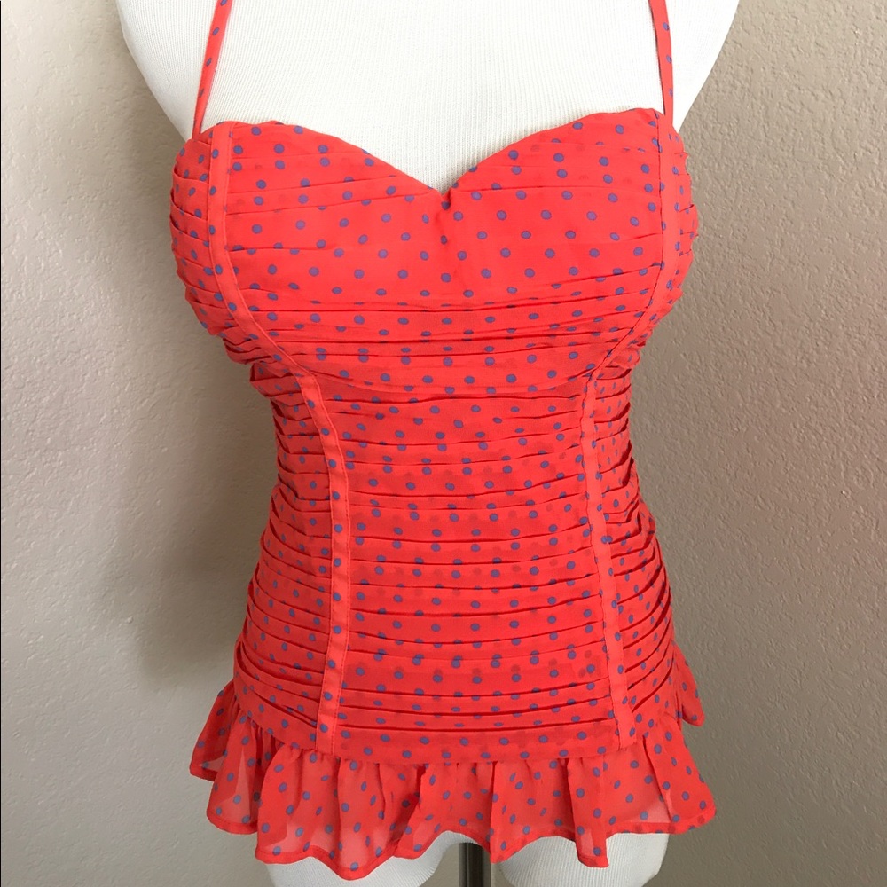 Guess Bright Coral Dot Bustier NWT
