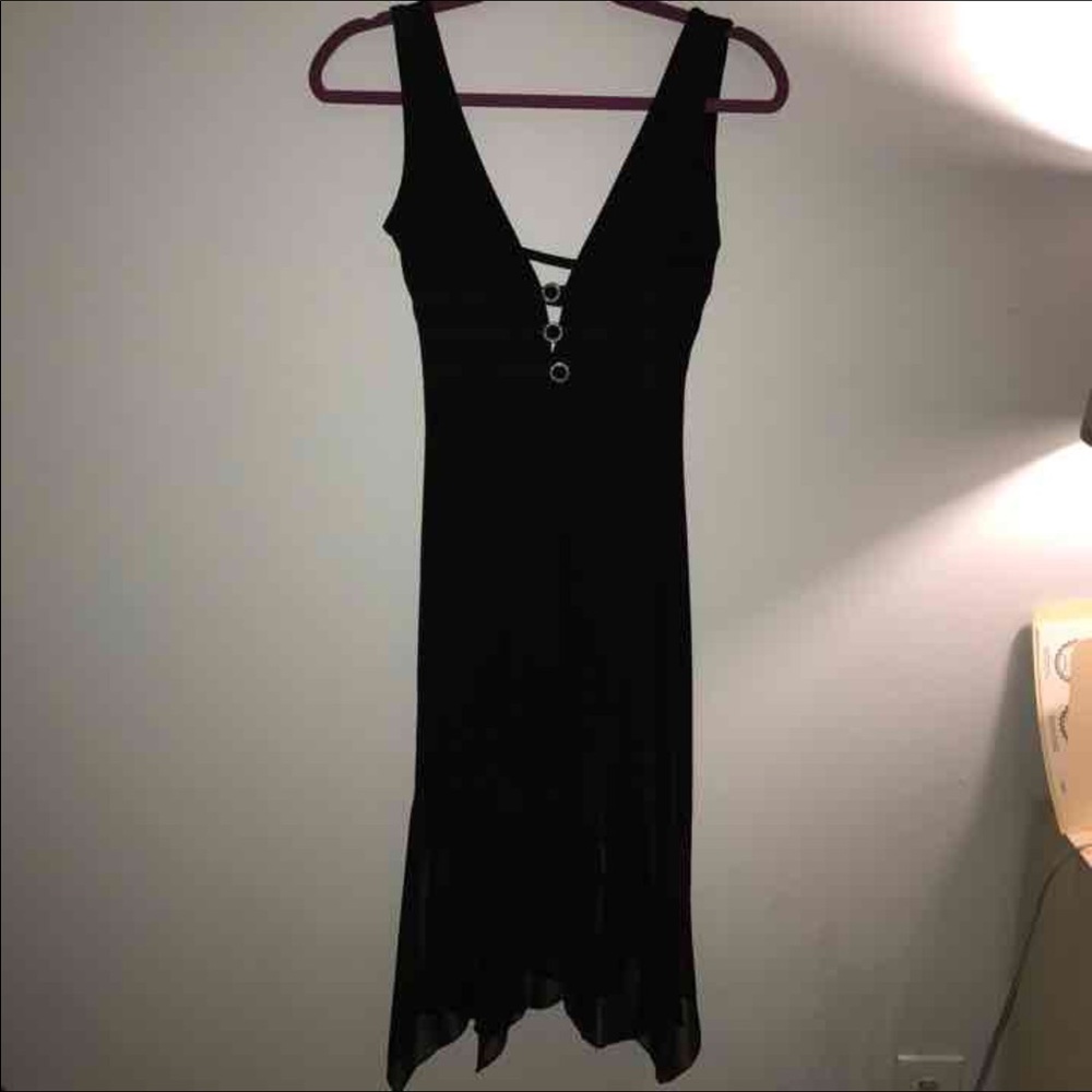 Back v neck diamond accent cocktail dress