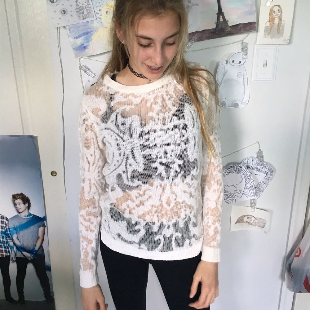 Cream/ White Decorative See Through Sweater