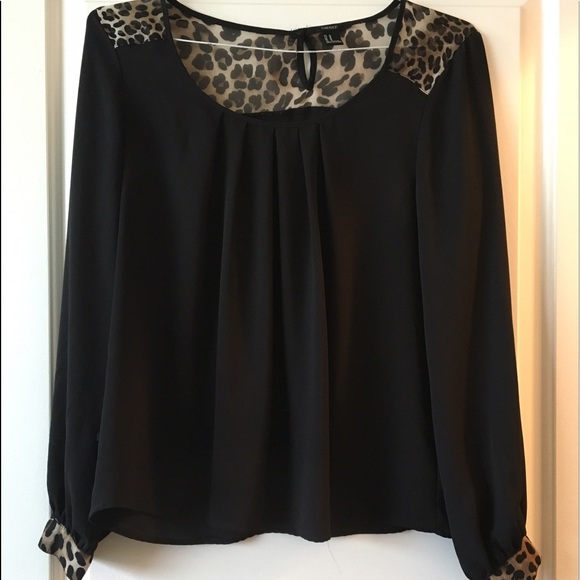 Black mesh long sleeve shirt with cheetah print! - Picture 1 of 1