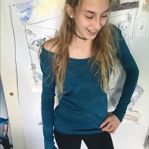 Dark Teal Off Shoulder Sweater