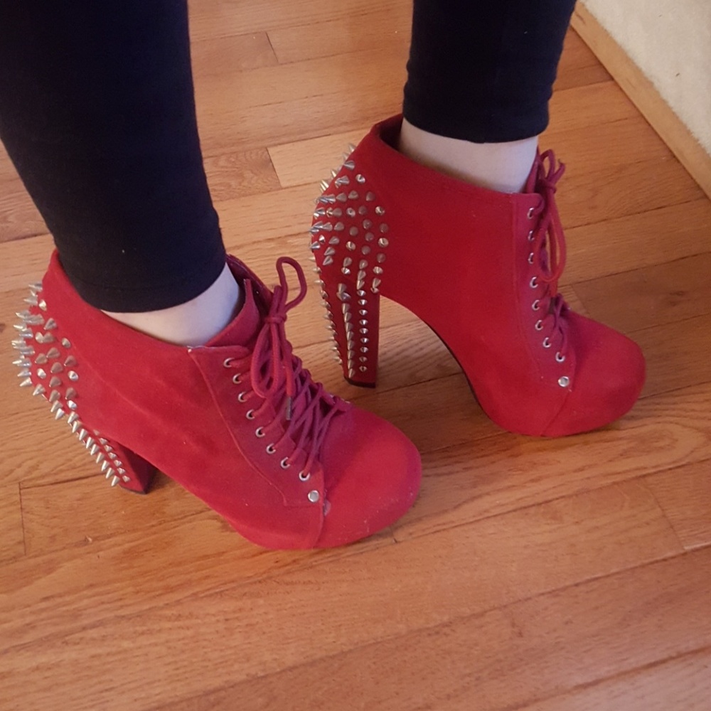 Red studded booties