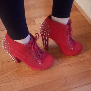 Red studded booties