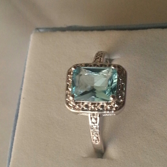 GENUINE BLUE TOPAZ DIAMOND ACCENT  RING - Picture 1 of 8