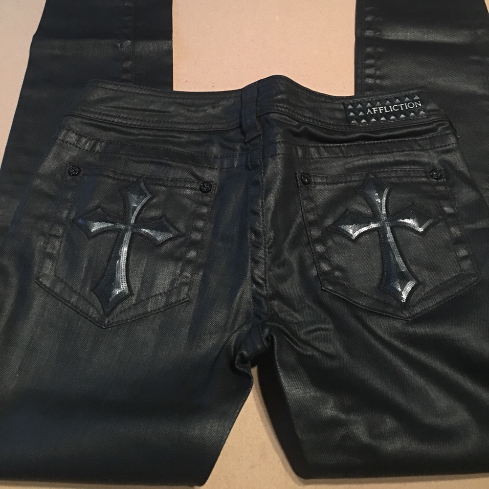 Affliction Black Leather Look Jeans