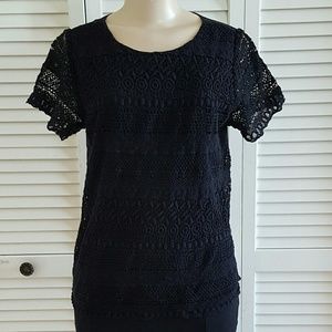 J Crew black lace short sleeve top