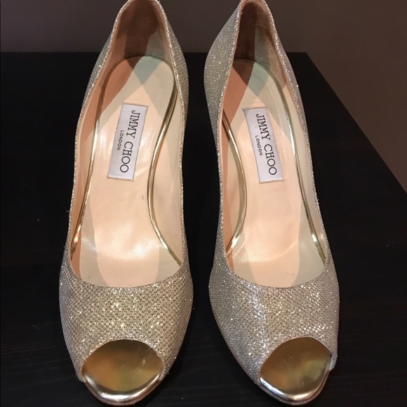 SOLD Jimmy Choo "Evelyn" Champagne Glitter Pump - Picture 1 of 3