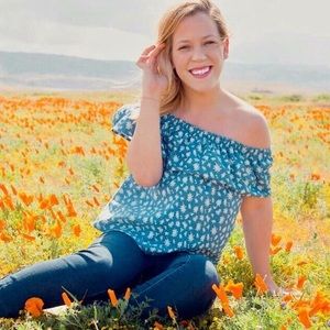 Blue + White Off The Shoulder Top
