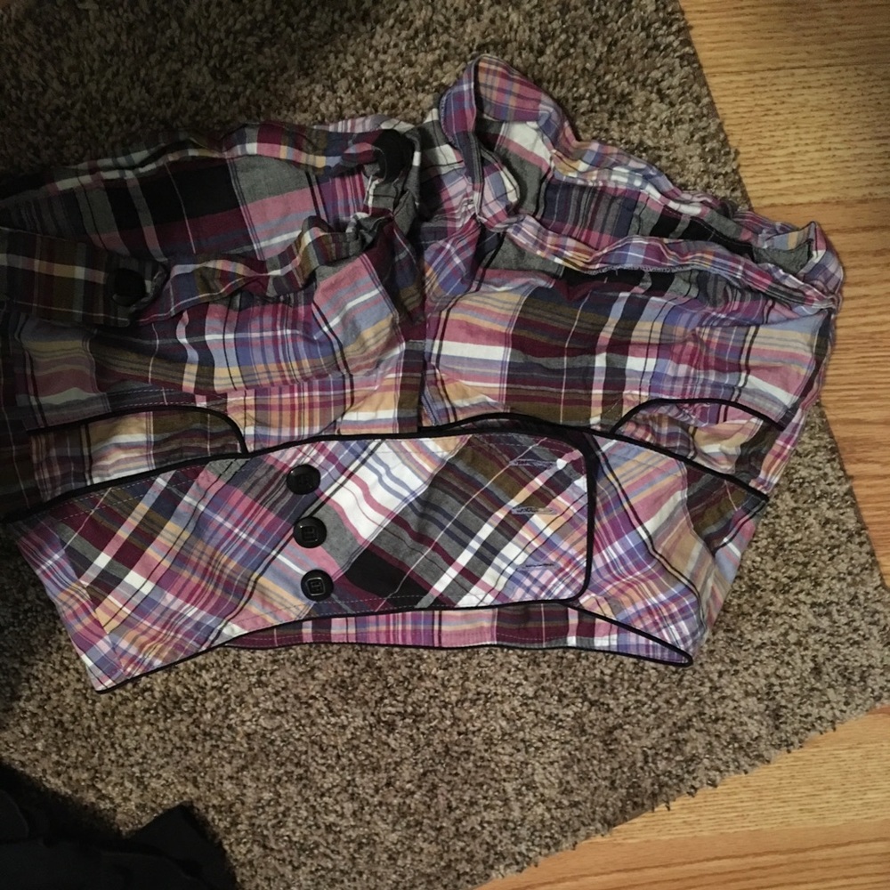Purple plaid shorts