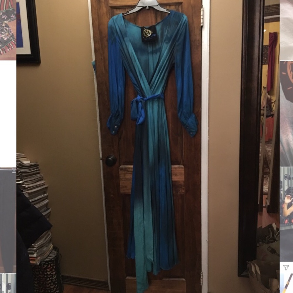 Planet Blue, Blue Life Long Sleeve Wrap Maxi Dress