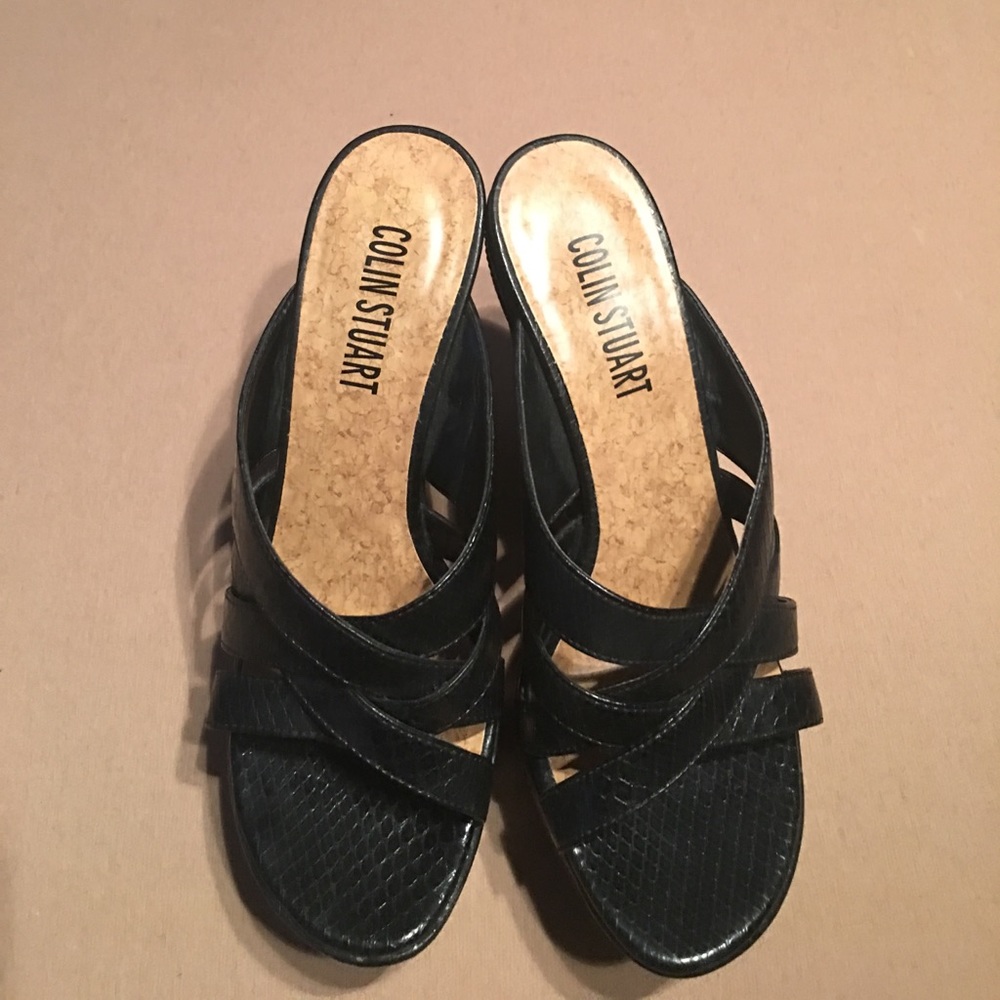 Victoria's Secret Black Leather and Cork Wedges