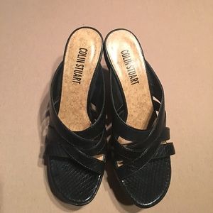 Victoria's Secret Black Leather and Cork Wedges