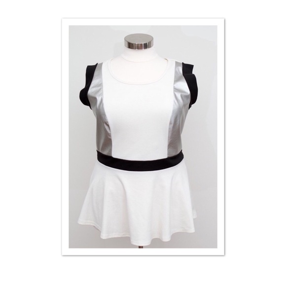 torrid Tops - Torrid White Color Block Peplum Top