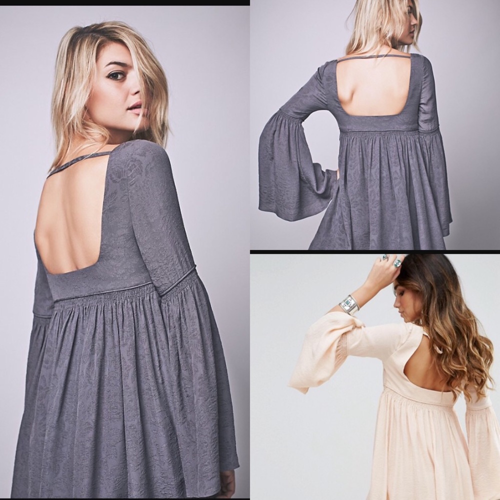 🆕FREE PEOPLE RARE duchess dress! Gray bell sleeve
