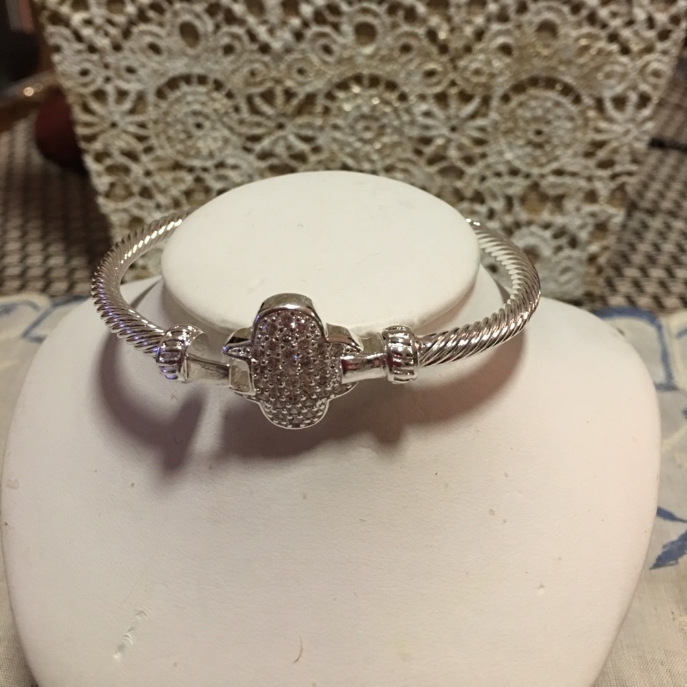 Silver plated rhinestone bangle bracelet