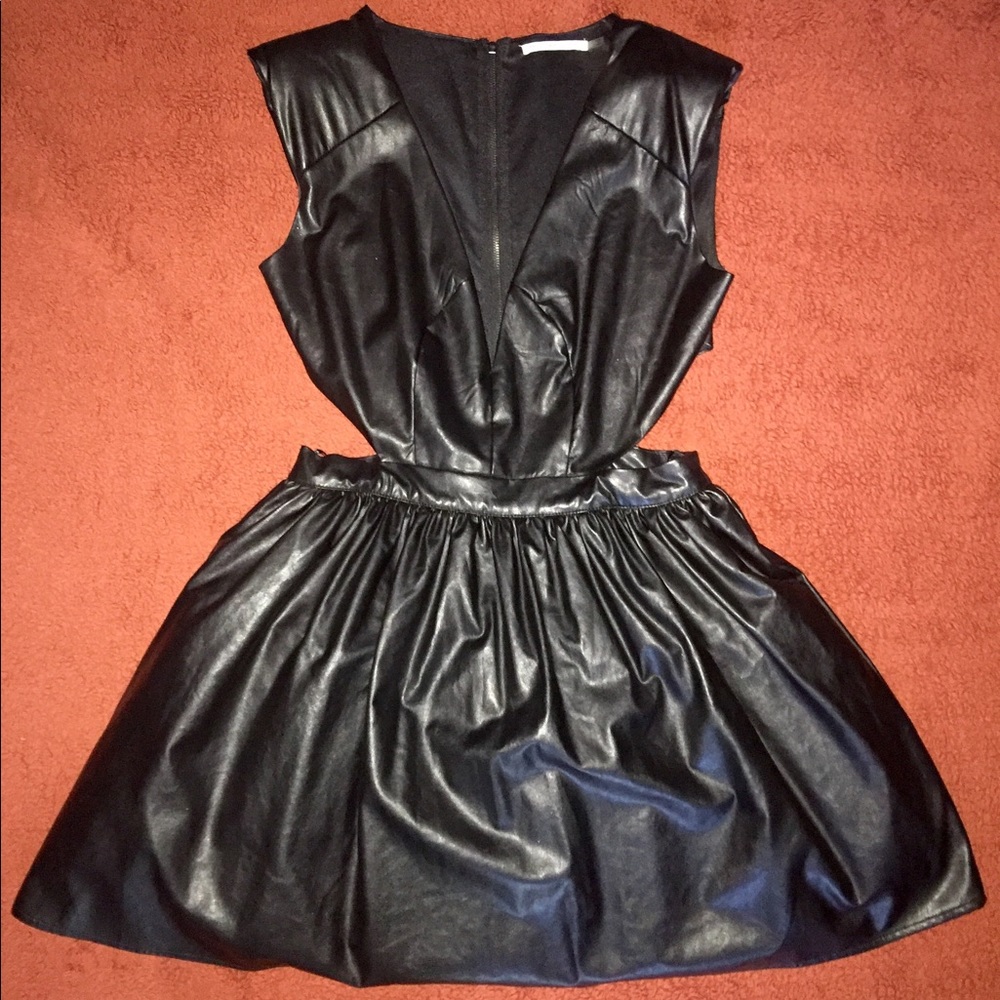 Black Faux Leather Cut Out Mustard Seed Dress