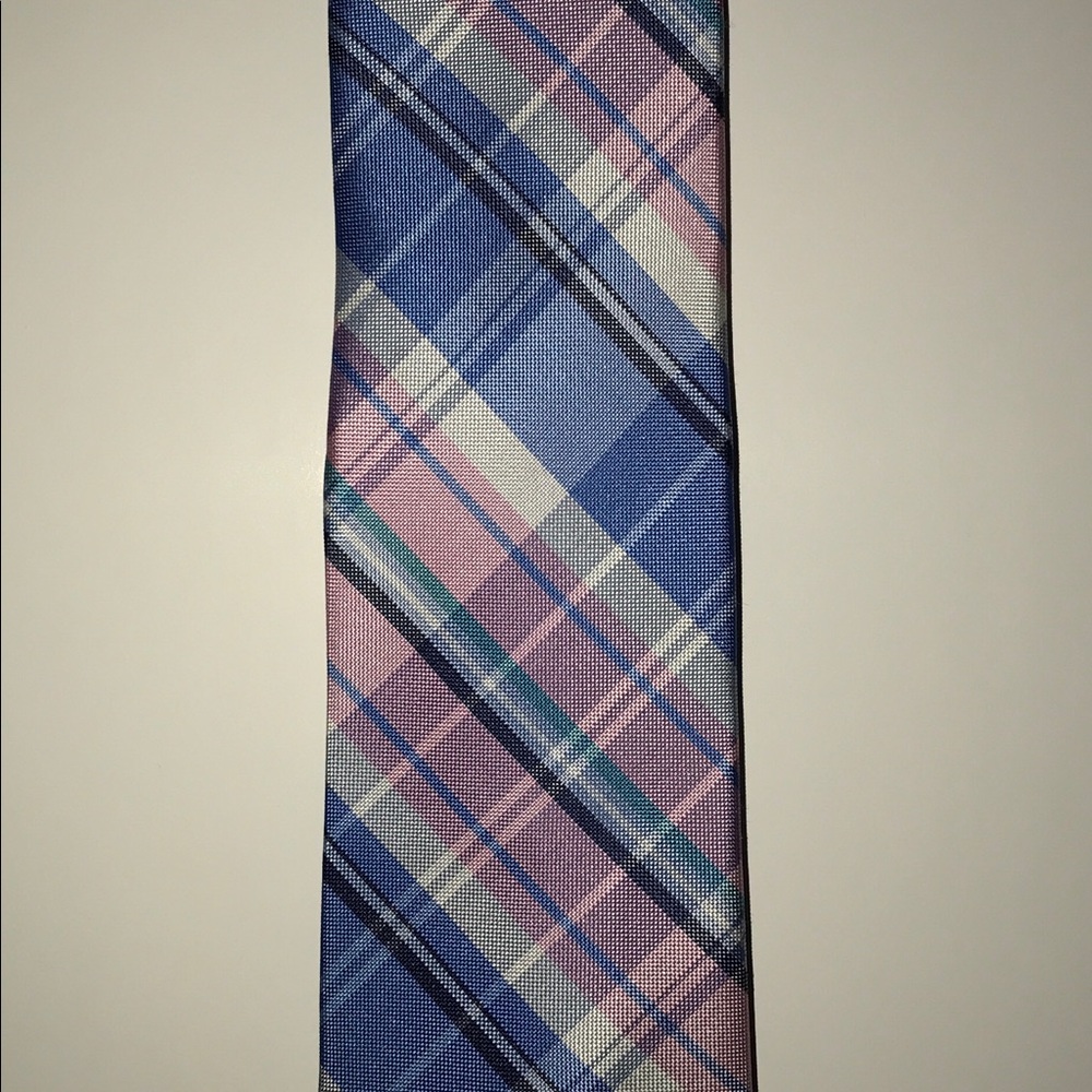 Nautical pink and blue plaid tie