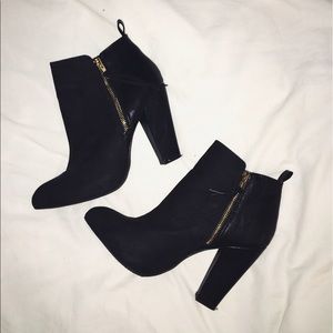 Black faux-suede/leather booties