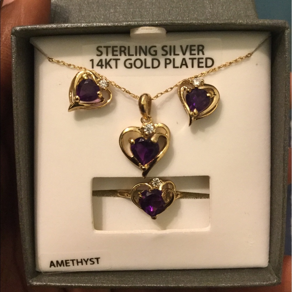 Amethyst Sterling Silver 14KT Gold Plated Set