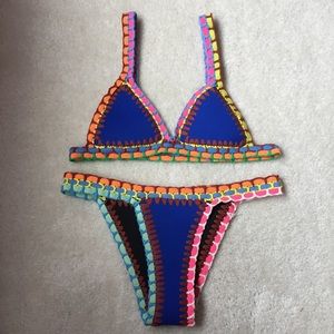 NEW Blue/Black Crochet Neoprene Bikini Set
