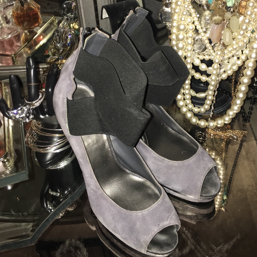 Gray Suede Peep Toe - image 1